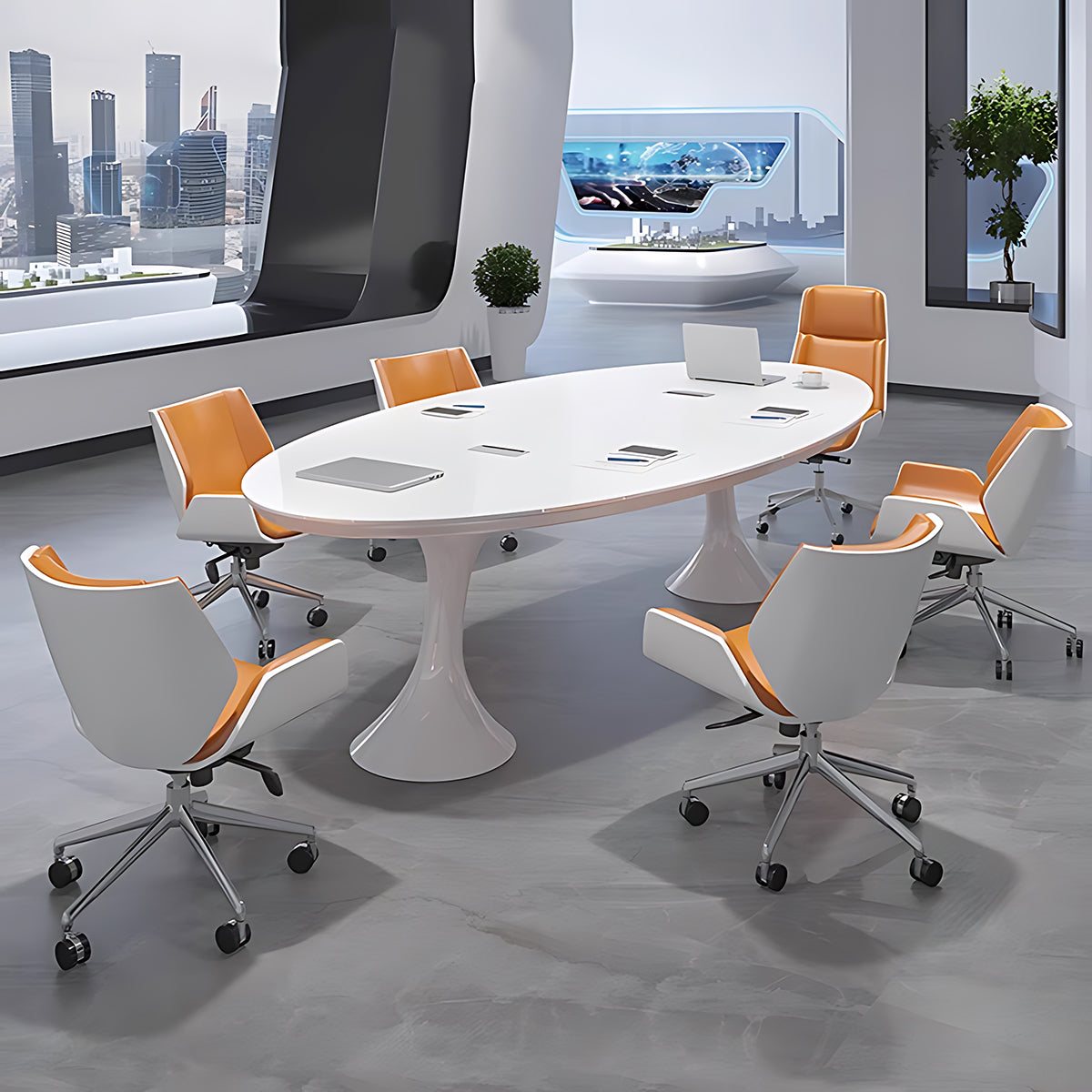 White Oval Small Negotiation Table