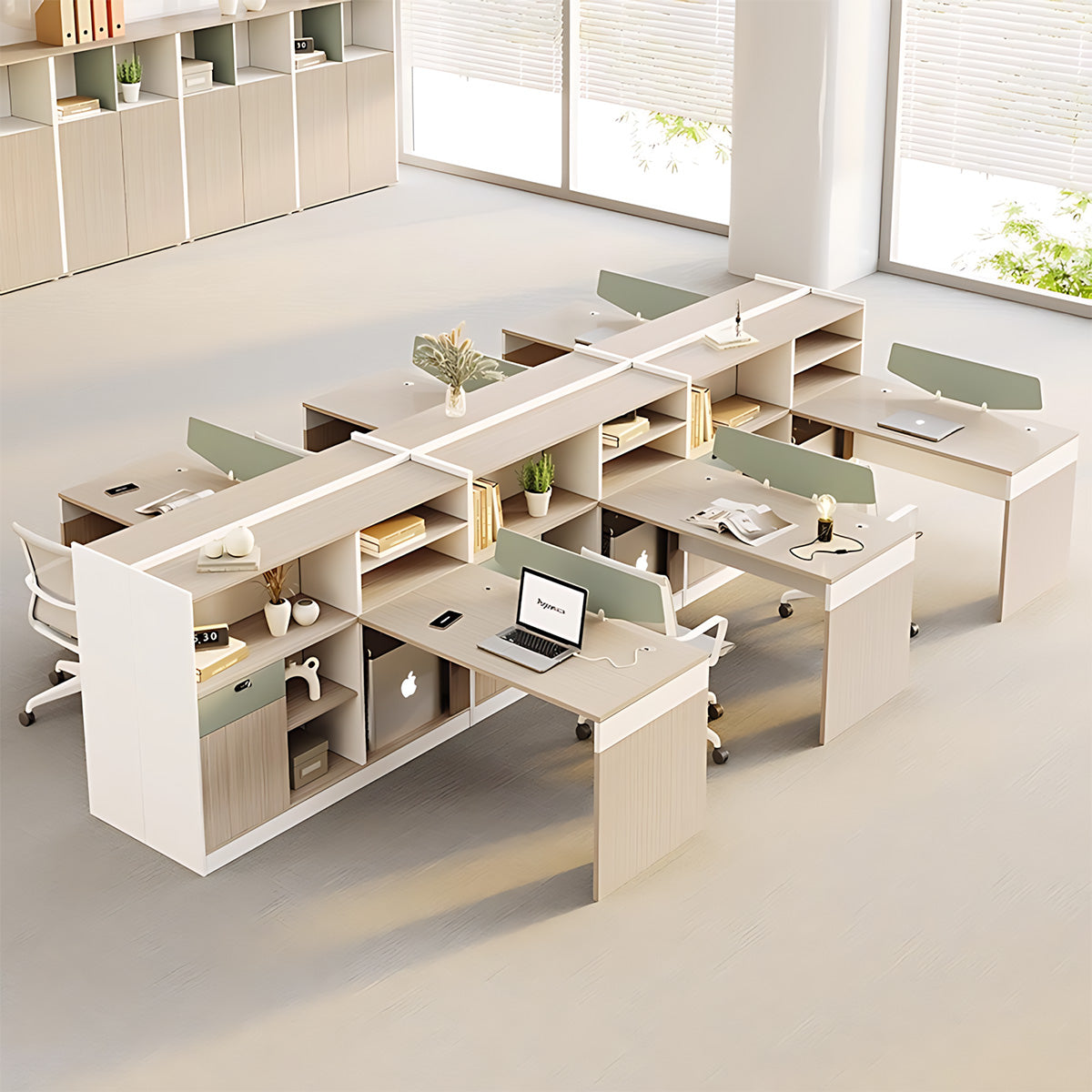 Minimalist Modern Office Desk with Built-In Power Outlets, Ample Side Storage