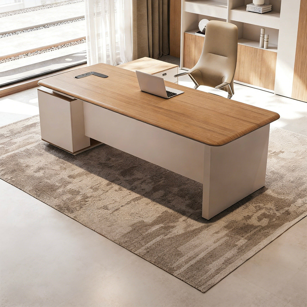 Premium Executive Desk with Power Outlet & Side Cabinet for Office