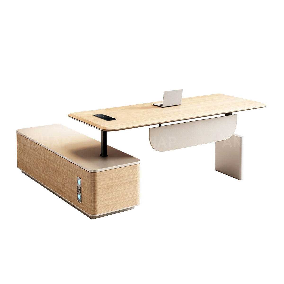 Height-Adjustable Executive Desk with Built-In Power and Side Storage Cabinet