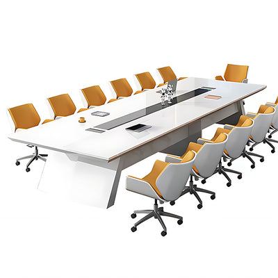 Large Rectangular White Lacquered Conference Table