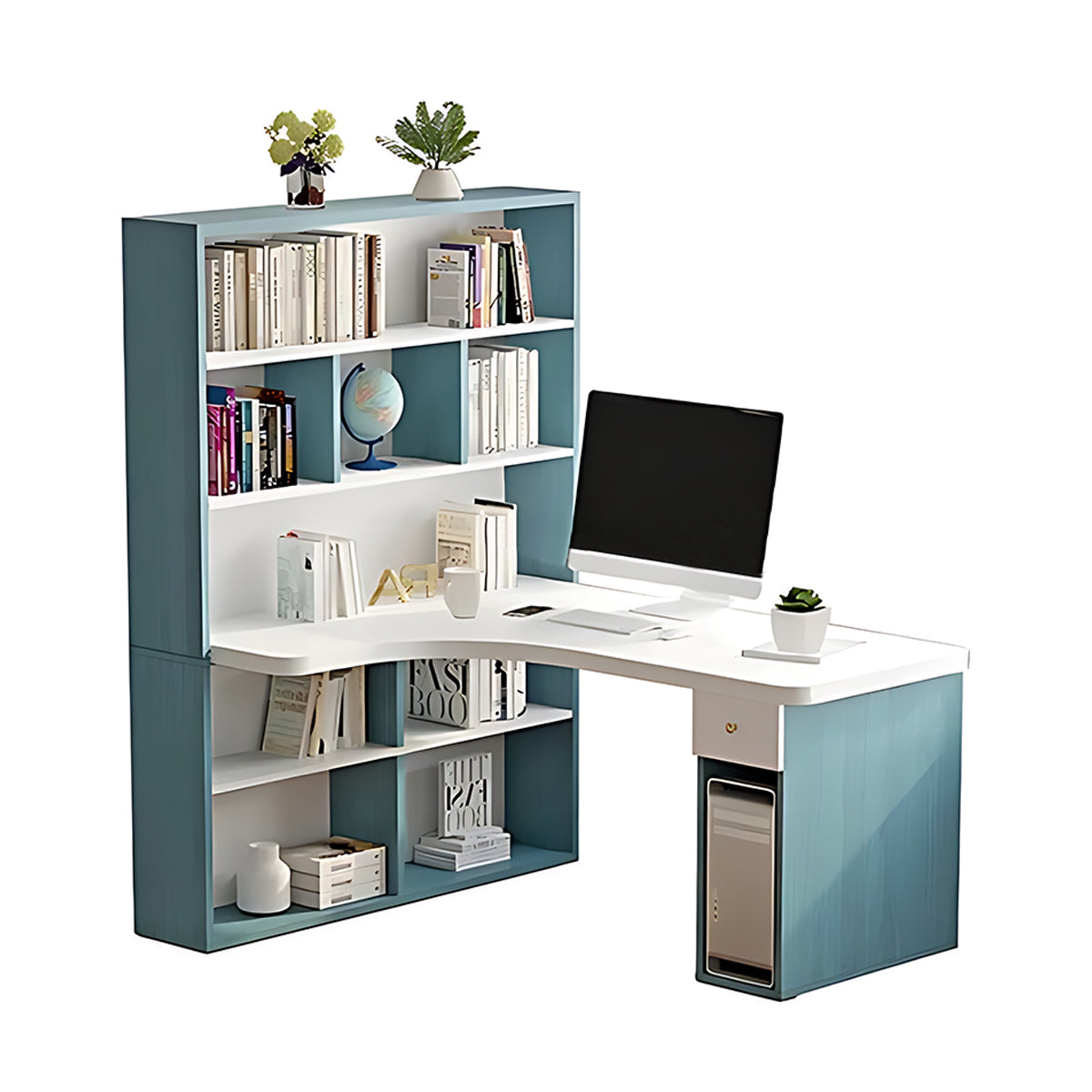 Modern L-Shaped Office Desk with Bookshelf & Eco-Friendly Materials