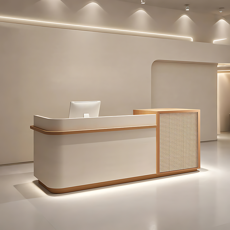 Natural Rattan Reception Desk Modern Office Furniture Storage Drawers