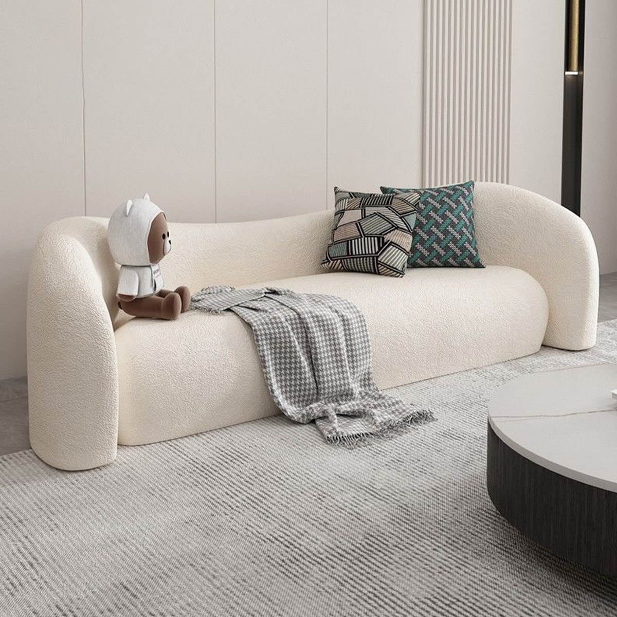 Nordic-Style White Sofa with Curved Back Design