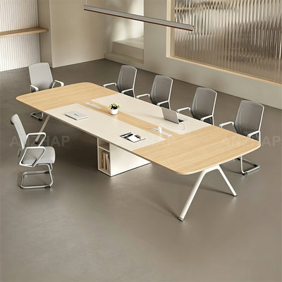 Modern Conference Table with Built-In Power Outlets and Thick Top for Meeting Rooms