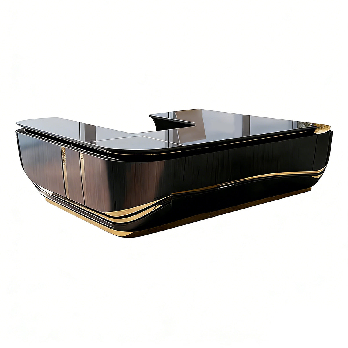 Luxurious U-shaped Executive Desk with Gold Accents