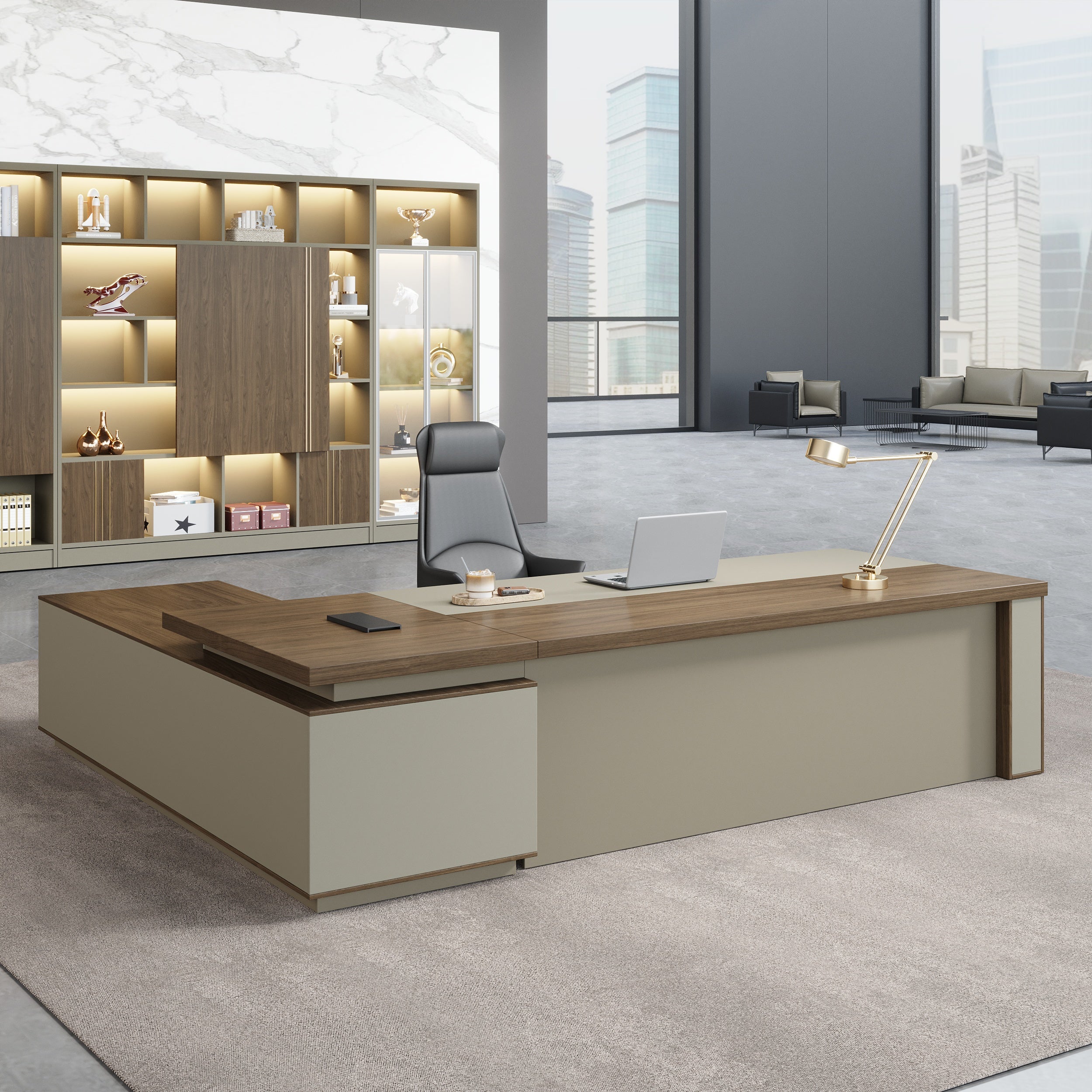 L-shaped Executive Desk with Spacious Legroom（Stock Items）