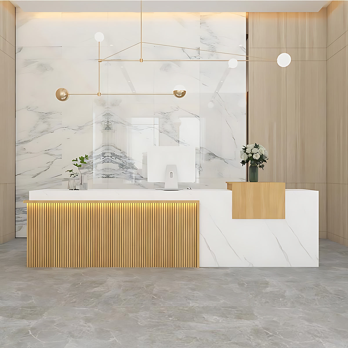 Modern Premium Reception Desk with Thick Desktop and Solid Wood Drawers