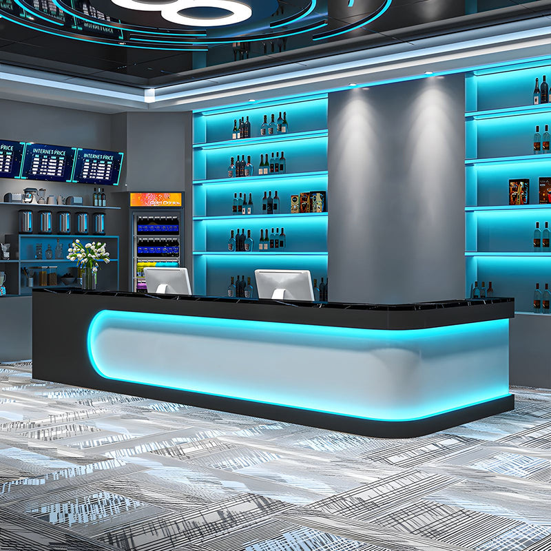 Sophisticated and Stylish L-Shaped Reception Desk with Elegant Light Strip Design and Thick Desktop