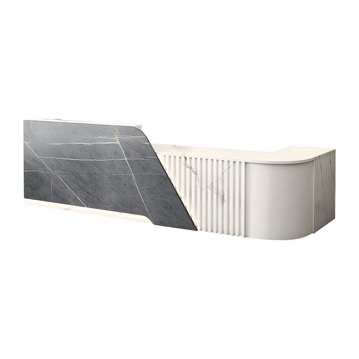 Reception Desk, Gray Textured + White Textured Corner on the Left, Gray Textured + White Textured finish, L63" x W24" x H39", for reception area or...