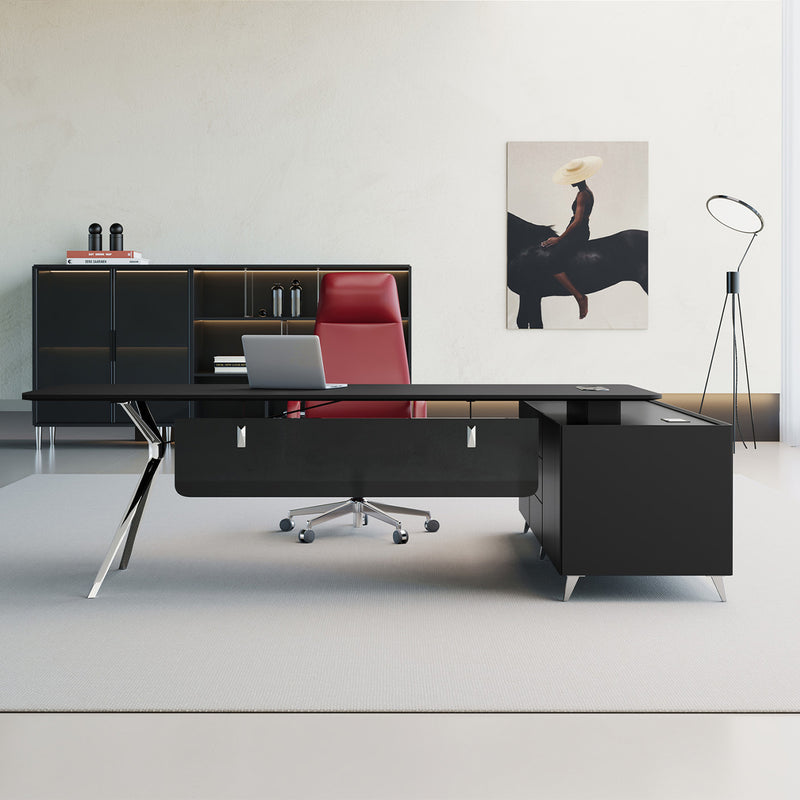 Modern Office Desk with Drawers Storage Aluminum Legs Cable Management