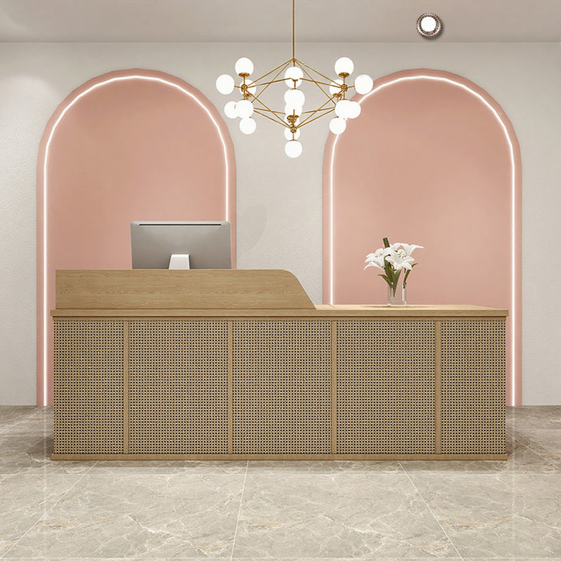 Solid Wood Reception Desk Rattan Front Lockable Storage Keyboard Tray