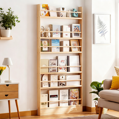 Modern Solid Wood Bookshelf with Thickened Frame and Open Compartments