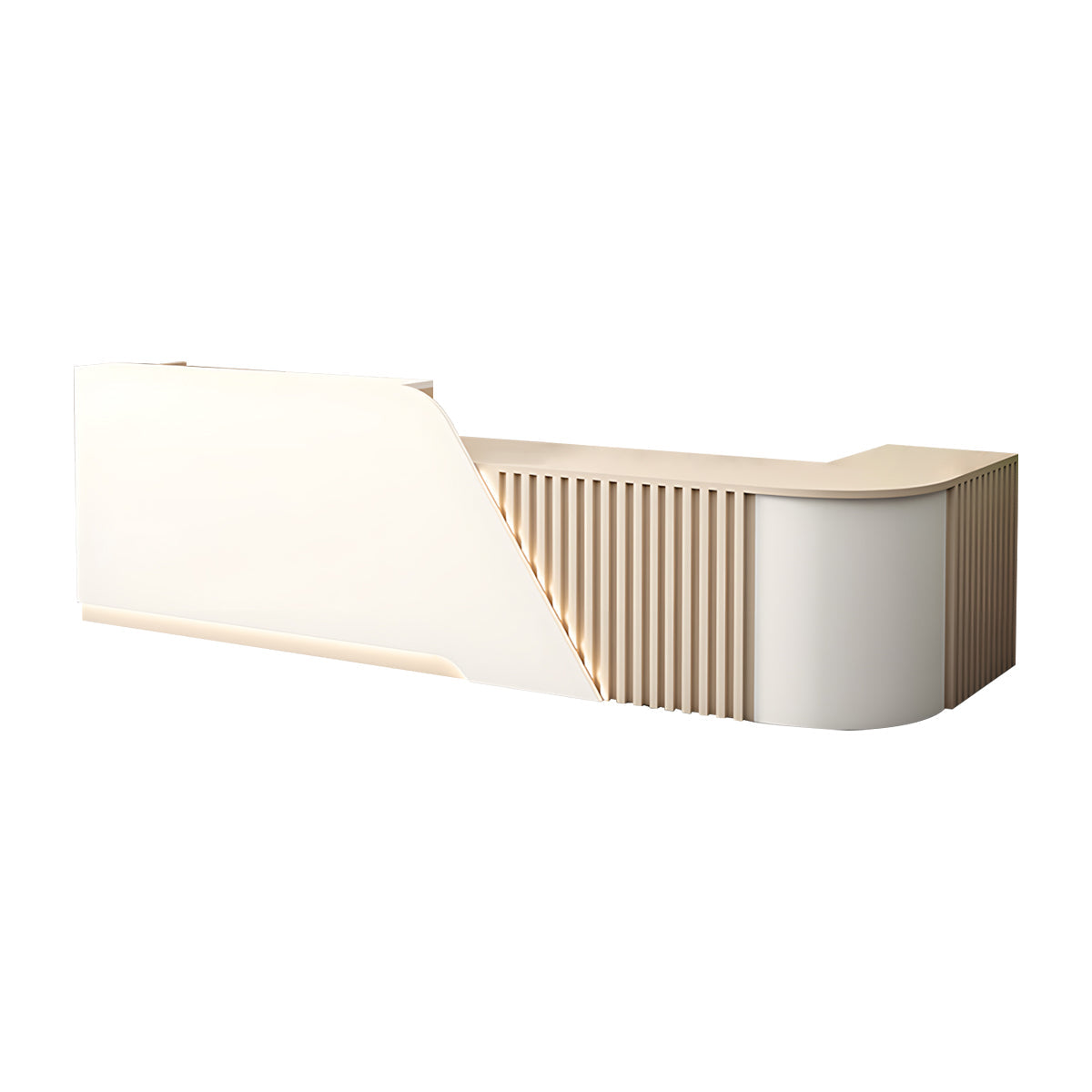 Reception Desk, White + Beige Corner on the Left, White + Beige finish, L63" x W24" x H39", for reception area or front office, commercial reception...