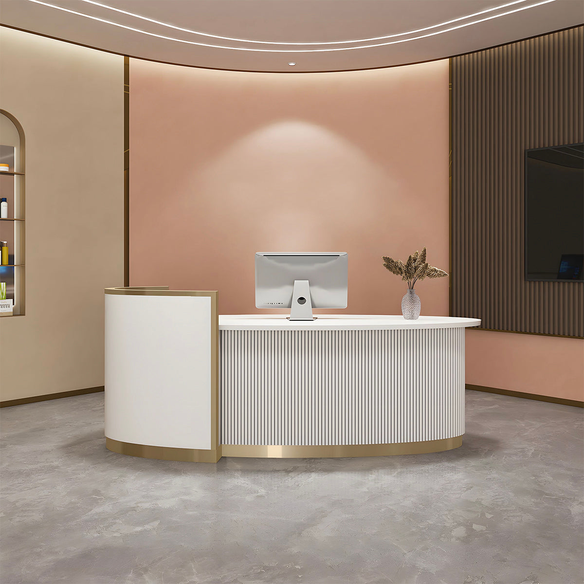 Alt Reception Curved Reception Desk 63–157 in Wide with File Drawers, Privacy Panel ...