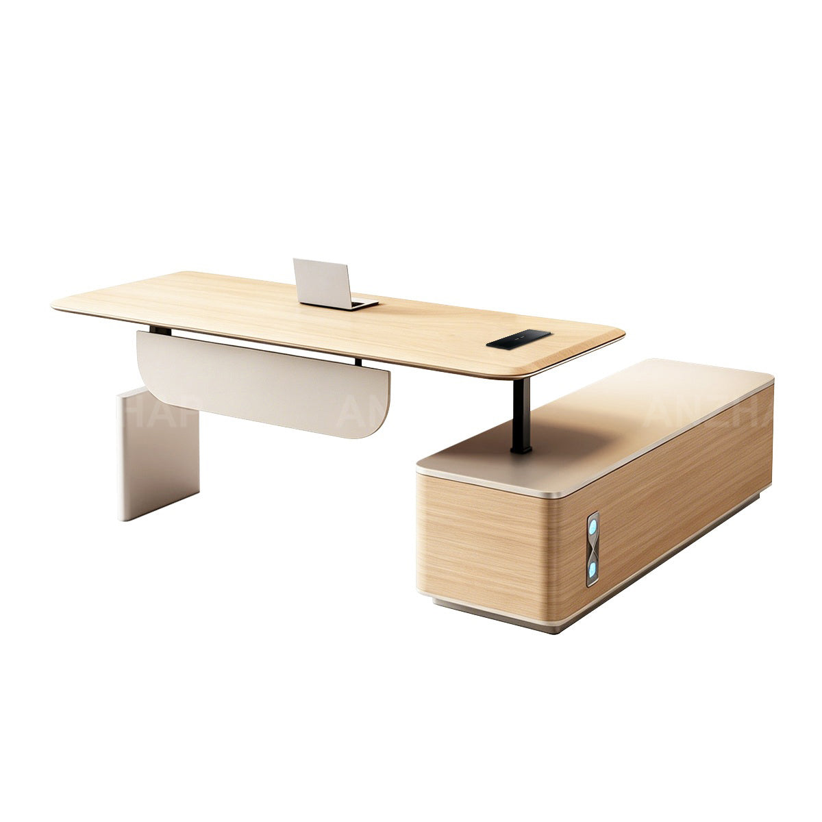 Height-Adjustable Executive Desk with Built-In Power and Side Storage Cabinet