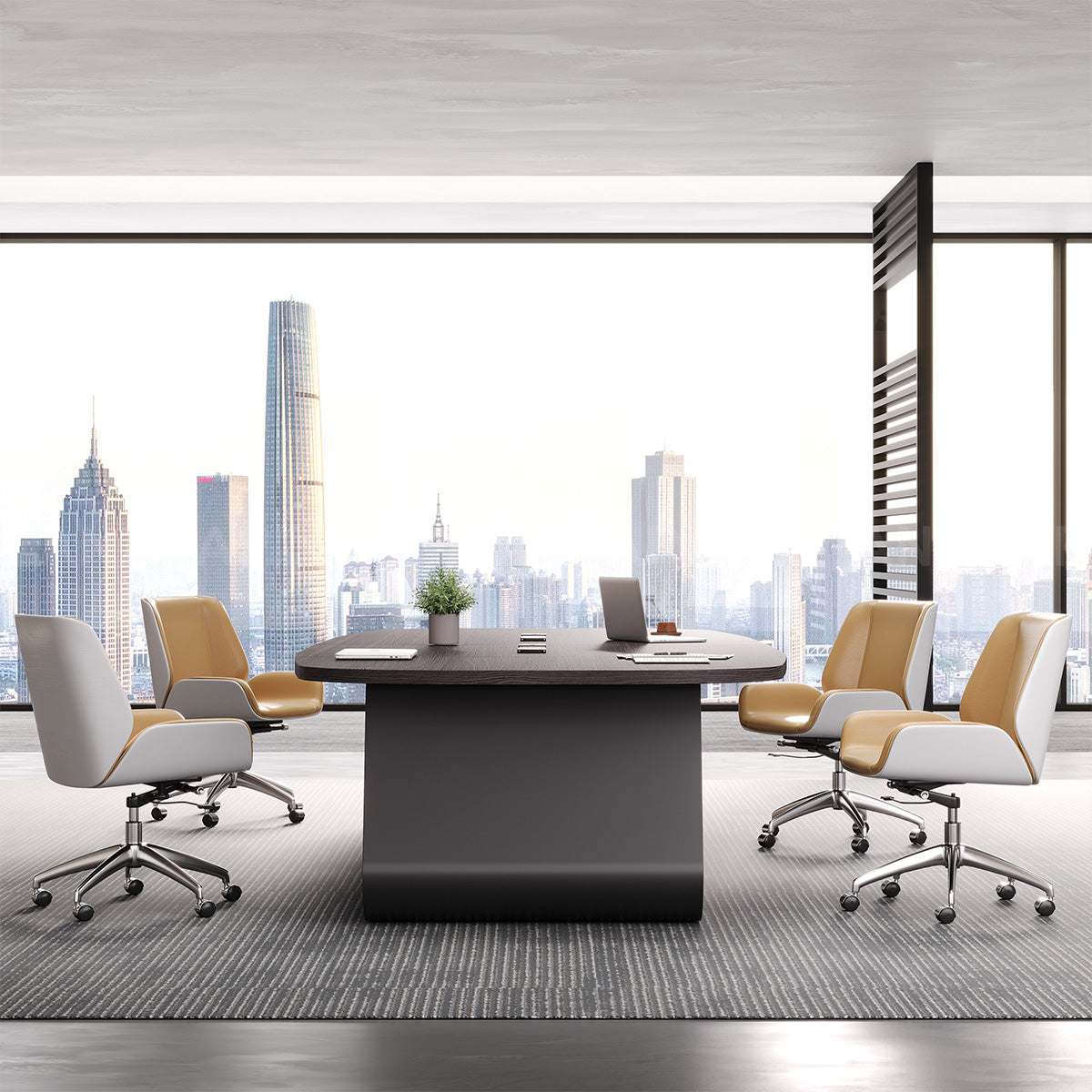 Executive Conference Table with Built-In Power Hub and Sculpted Stable Legs（Stock Items）