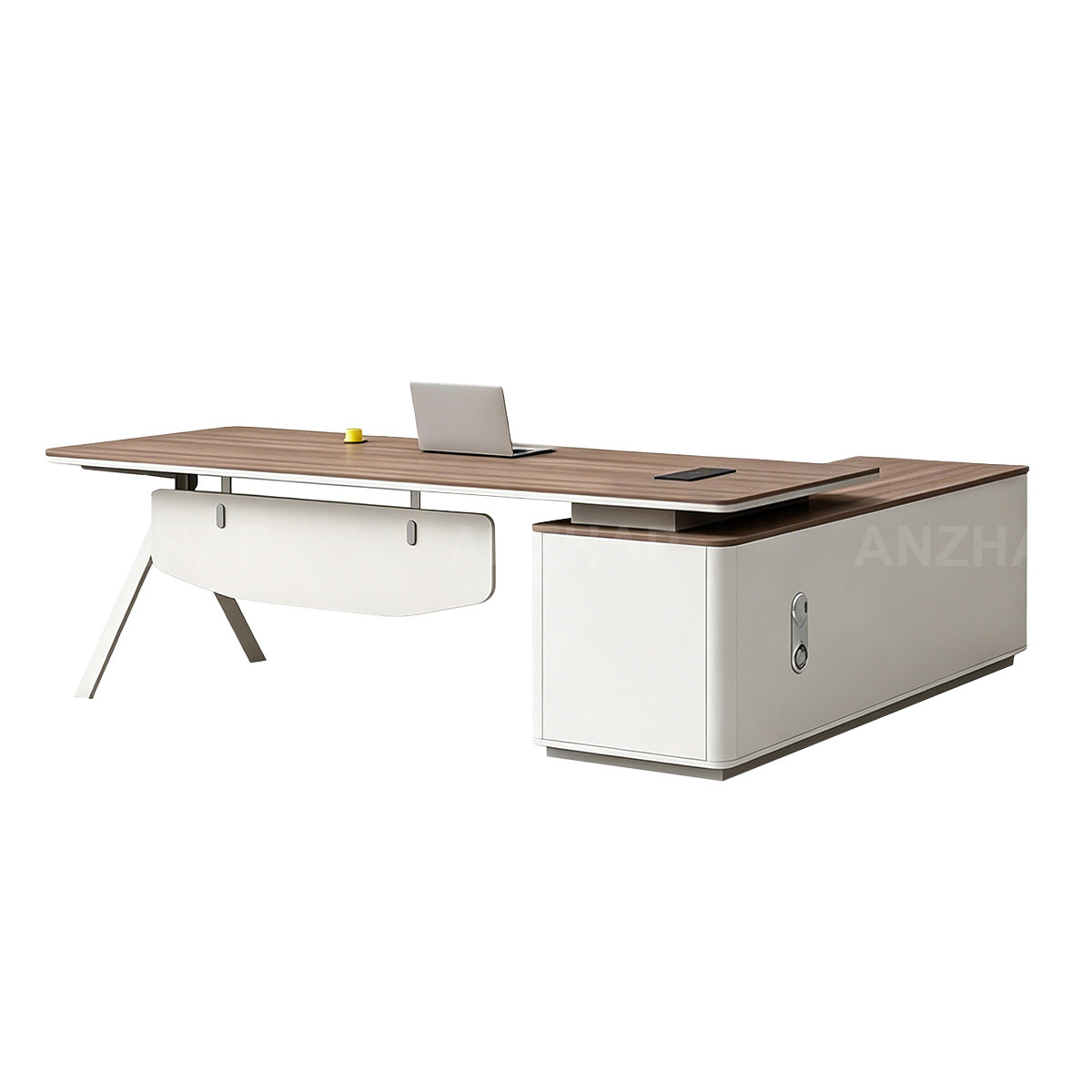 Executive Desk with Built-In Power Hub, CPU Tower Compartment, and Side Storage Cabinet