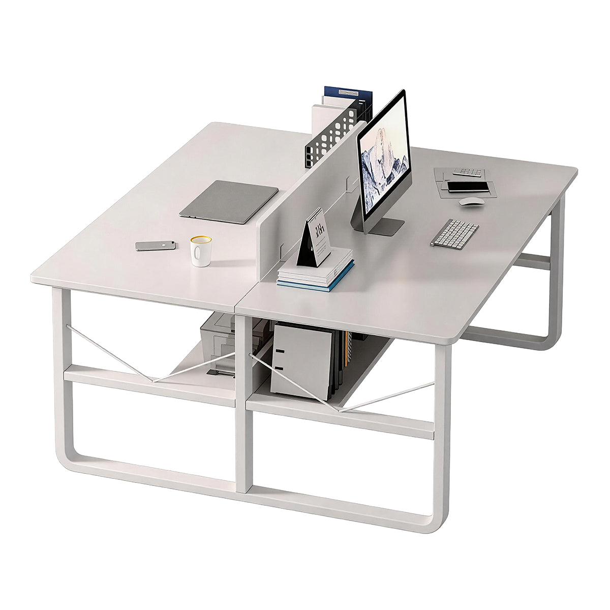Simple  Office Desk with Partition for Staff, Freely Customizable, U Shaped Bracket