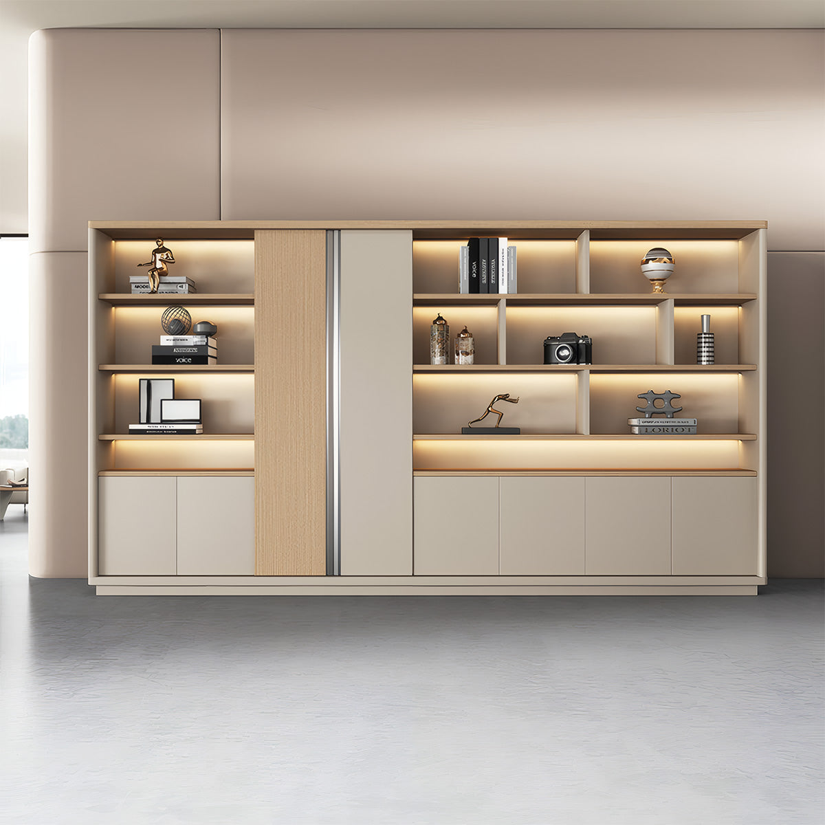 Storage Cabinet, main product view, Modern Light Luxury Storage Cabinet With Ample Storage & Dedicated Wardrobe finish, for office storage space,...