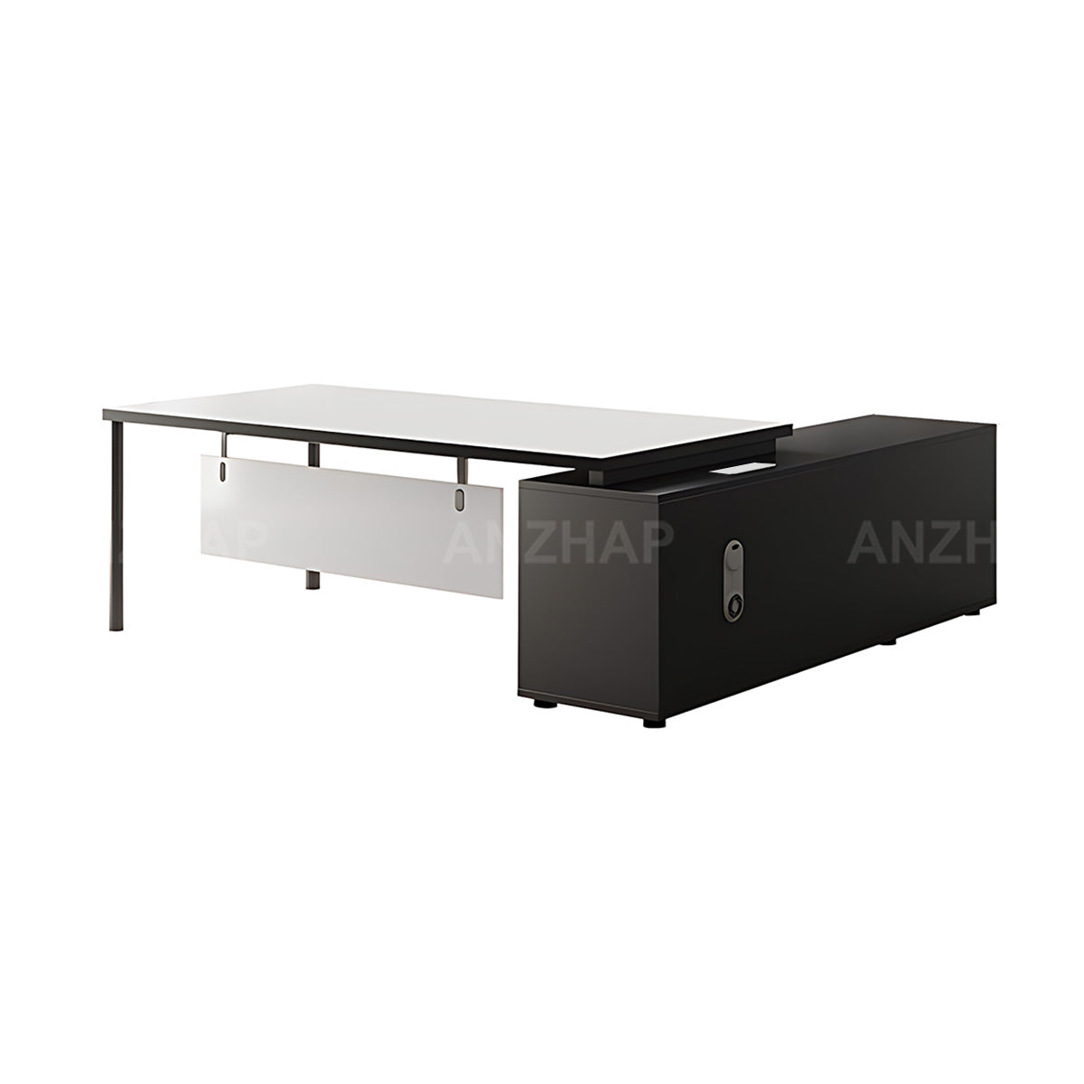 High-End L-Shaped Executive Desk With Power Outlet, Side Cabinet & Modesty Panel