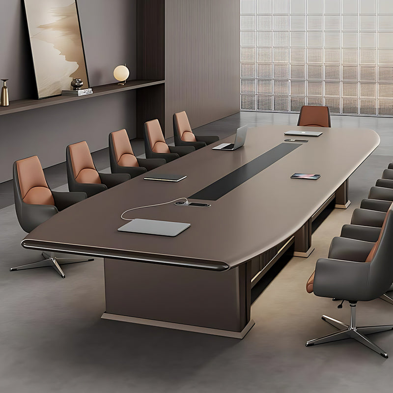 Luxury Brown Conference Table Featuring Practical Cable Grommet and Reinforced Thick Surface
