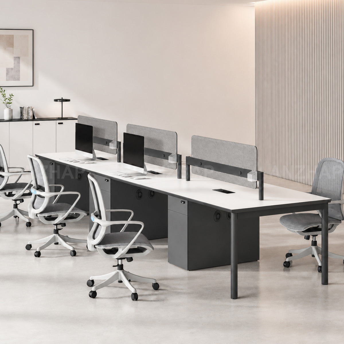 Collaborative Office Desk With Privacy Panels, Power Outlet & Side Storage