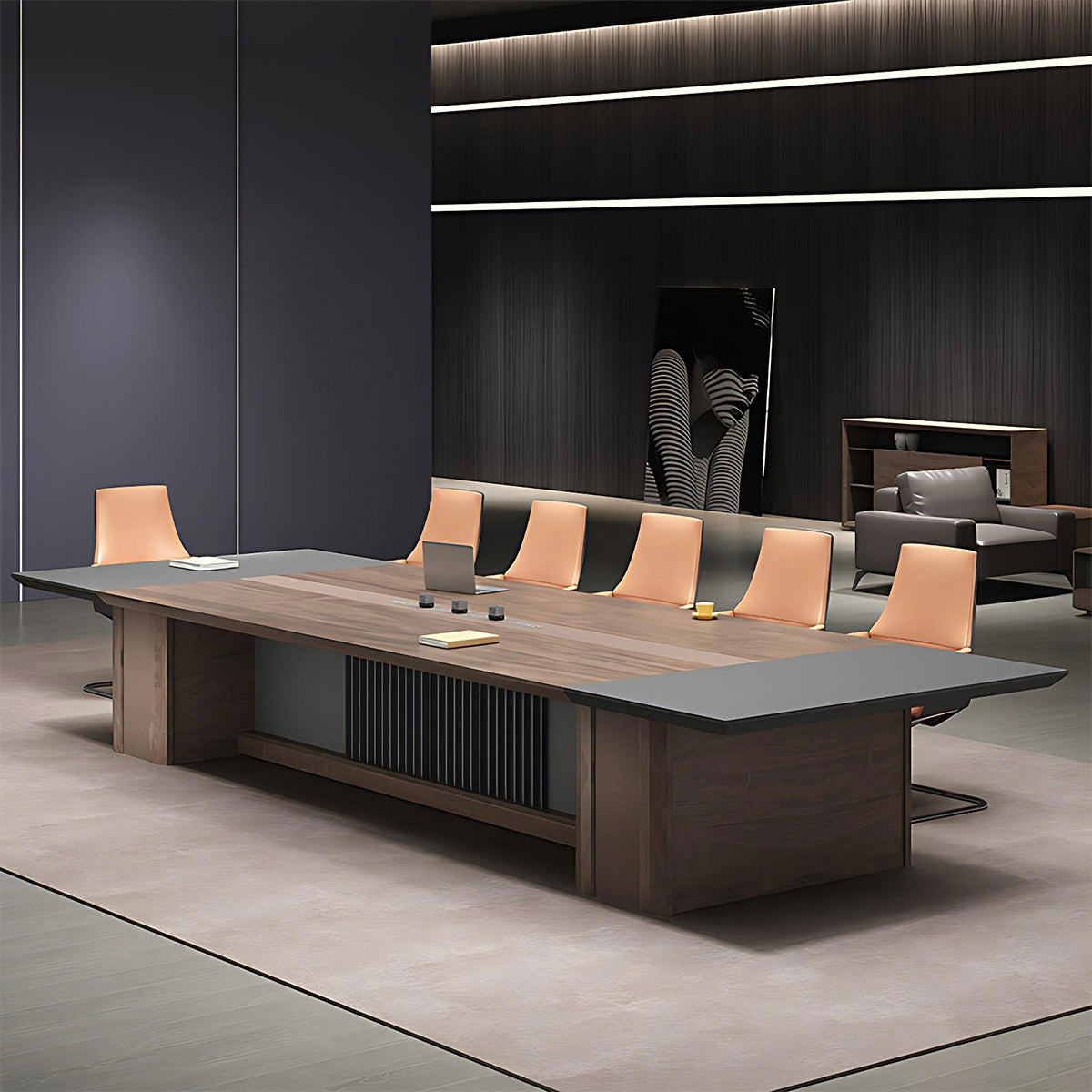 Modern Conference Table with Track Socket & Wood Grain Top