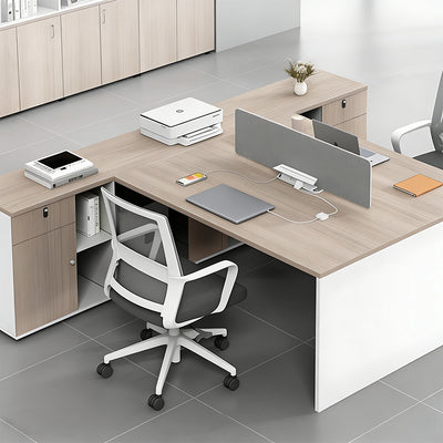 Minimalist Office Desk with Built-In Outlets, Ample Storage, and Privacy Panel