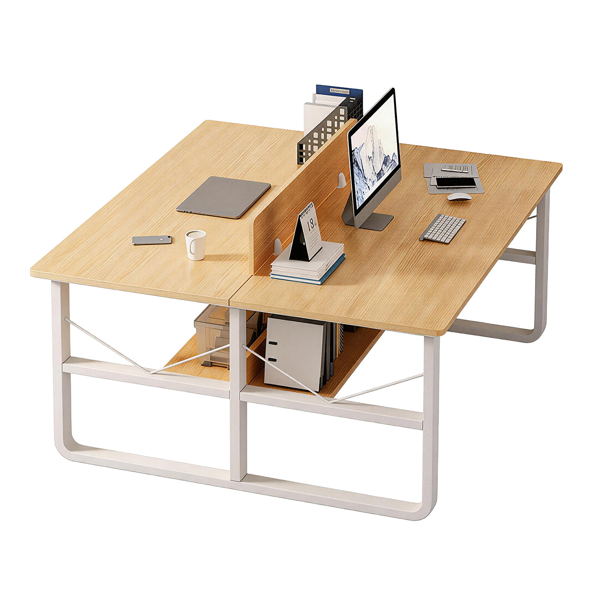 Simple  Office Desk with Partition for Staff, Freely Customizable, U Shaped Bracket