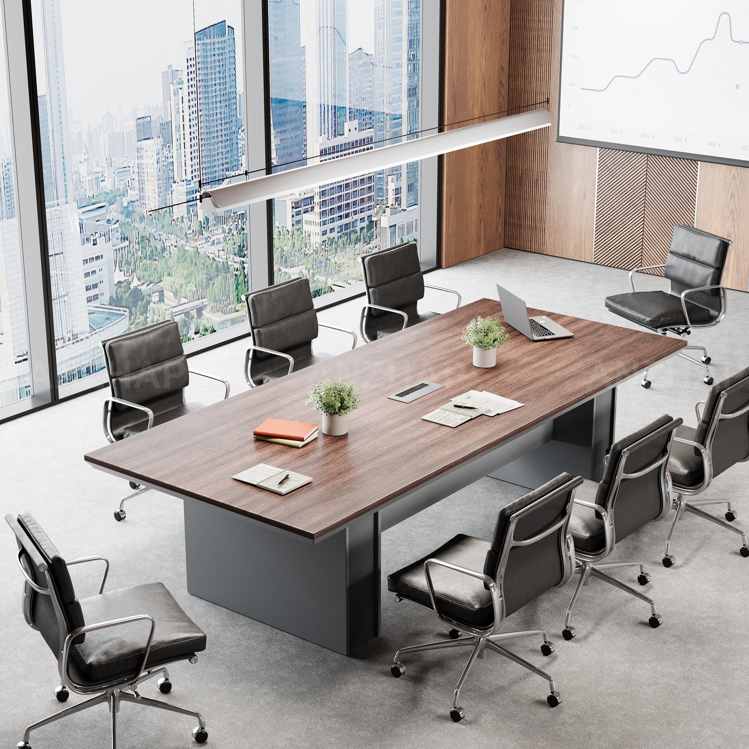 Rectangular Conference Table with a Sturdy Wooden Base