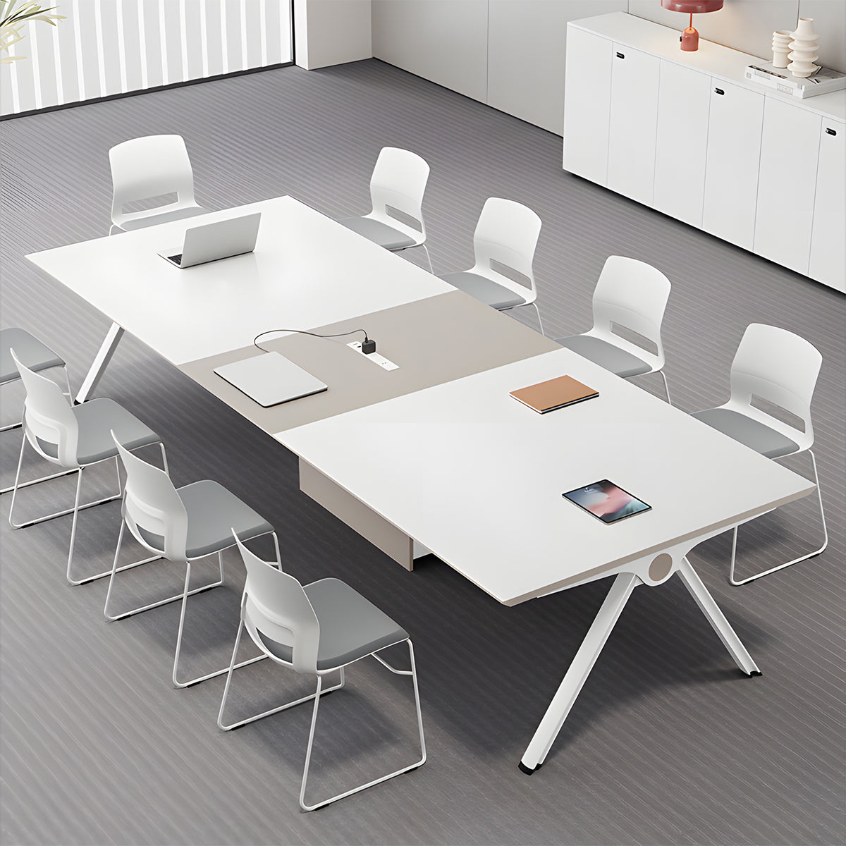 Modern Rectangular Conference Table with Triangular Support Legs
