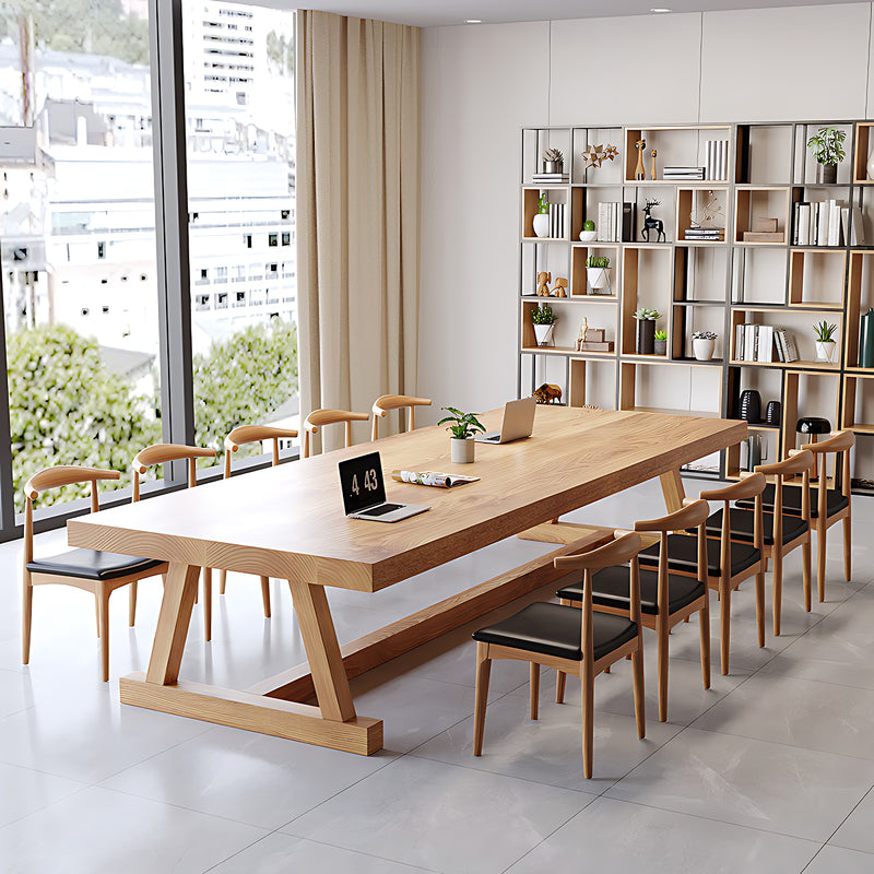 Minimalist High-End All-Wood Rectangular Conference Table with a Thick Tabletop Design