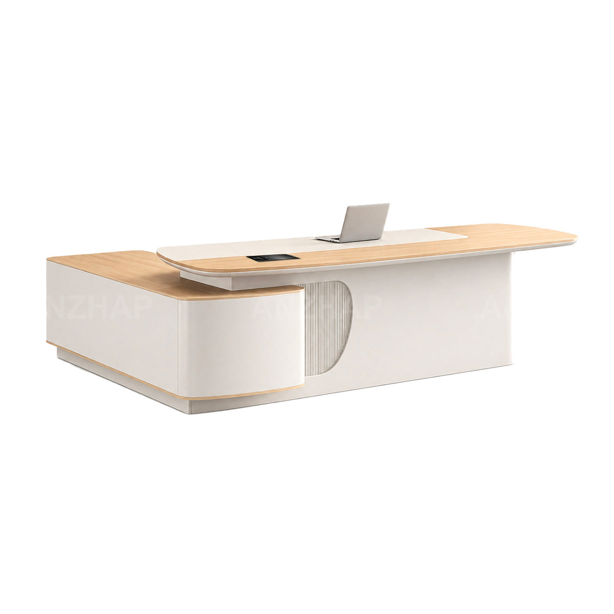 Executive Desk, Side Storage Cabinet on the Right with With Full Modesty Panel with L102" x W79" x H30", L102" x W79" x H30", for office workspace,...