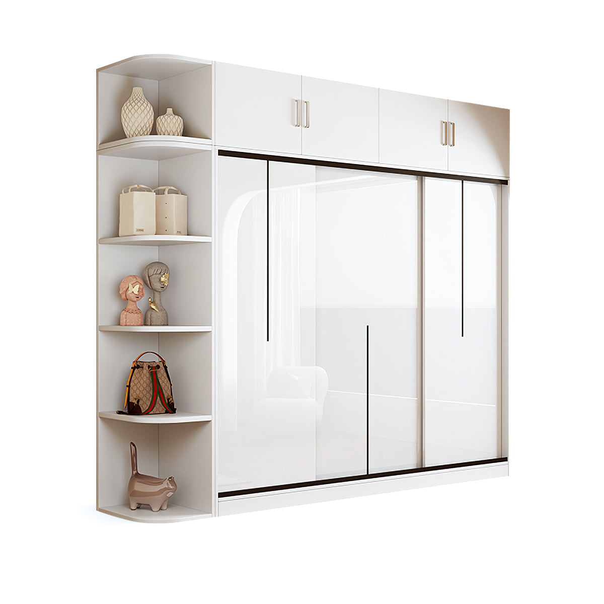 Modern Bedroom Sliding Door Wardrobe with Divided Storage