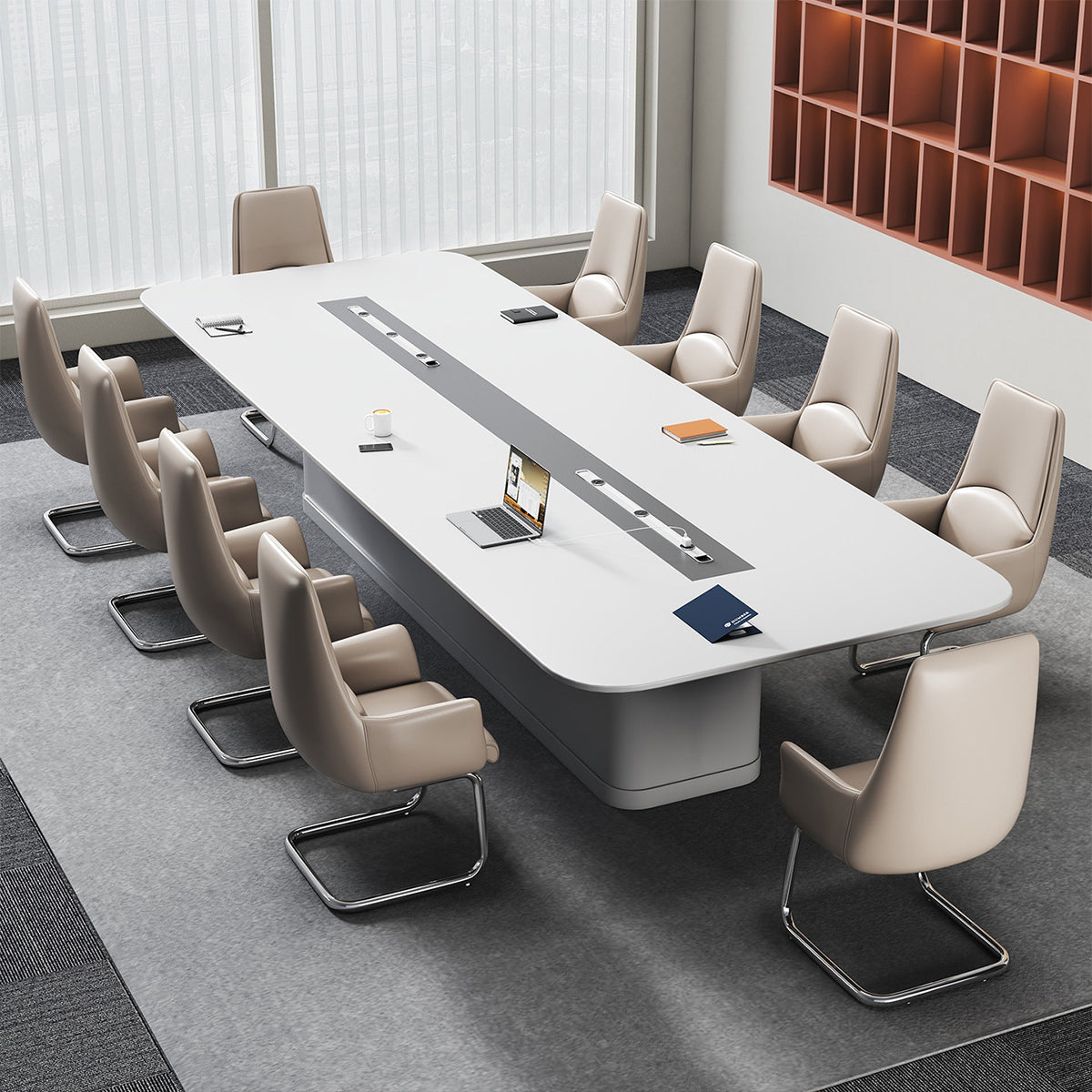 Refined Modern Conference Table with Built-In Outlets & Exquisite Design