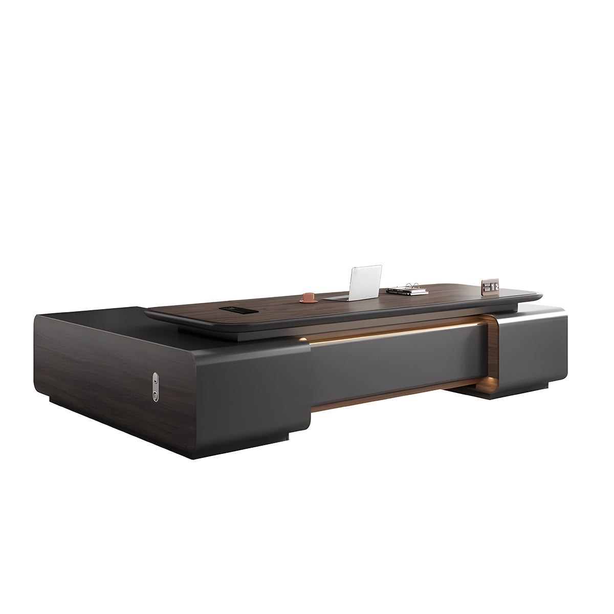Modern Executive Desk 71–126 in Wide with Cable Management, Lockable Drawers, LED Accent Lighting & Privacy Panel