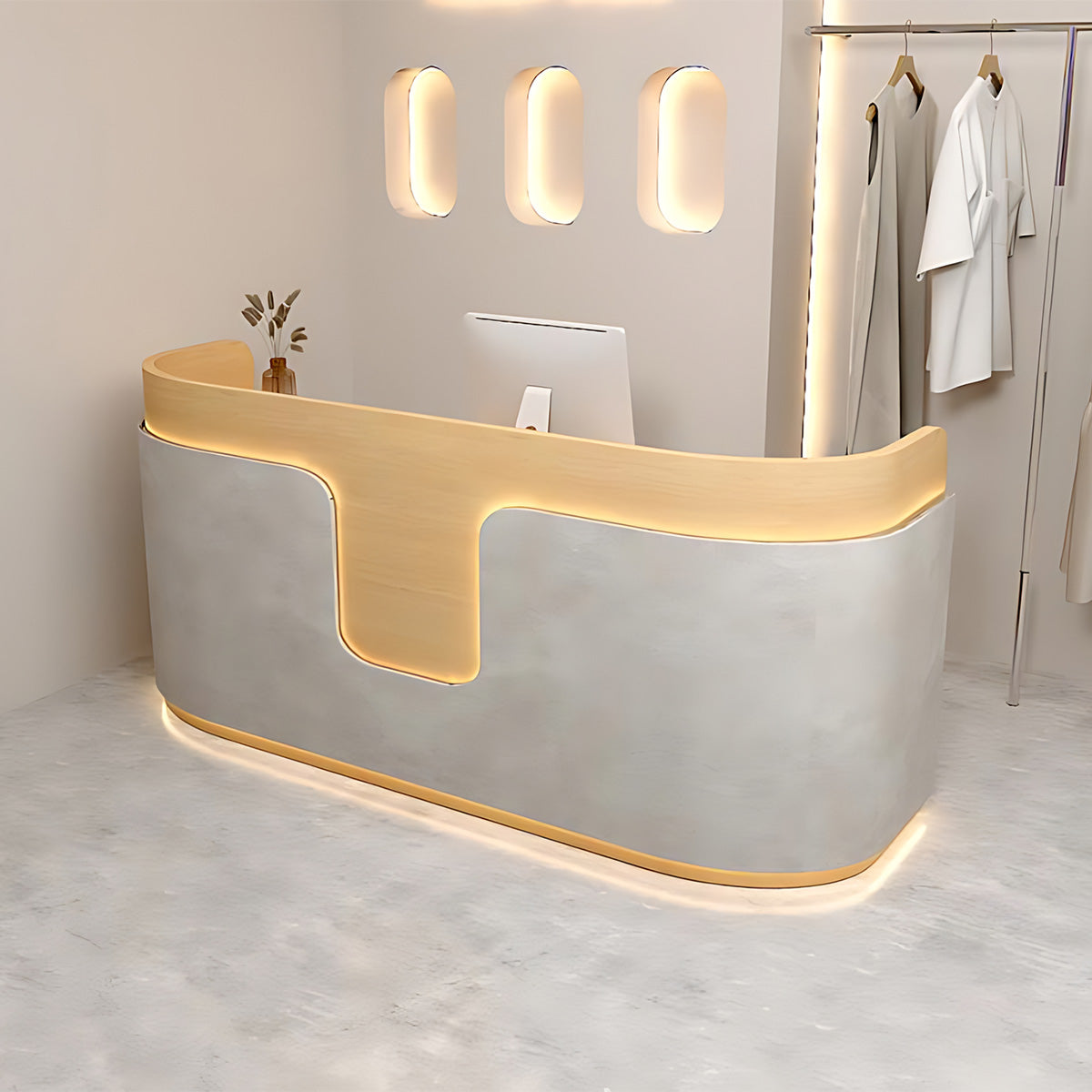 Alt Reception Modern Reception Desk 39–157 in Wide with LED Accent Lighting, File Dr ...