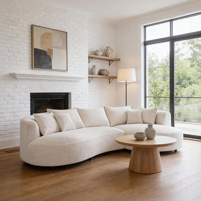 Modern Sherpa Lounge Sofa with Curved Backrest for Living Rooms & Reception Areas