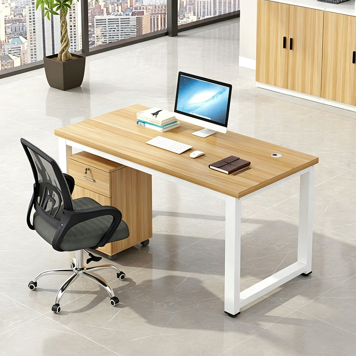 Modular Office Workstation Desk with Privacy Panels, Cable Grommets and Storage