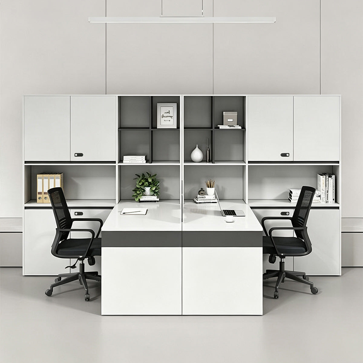 Modern Office Desk with Privacy Panel, 23.62" Deep Desktop & Generous File Cabinet