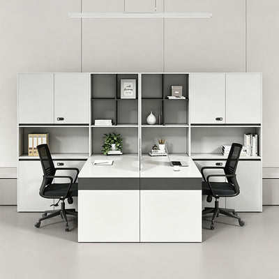 Modern Office Desk with Privacy Panel, 23.62" Deep Desktop & Generous File Cabinet
