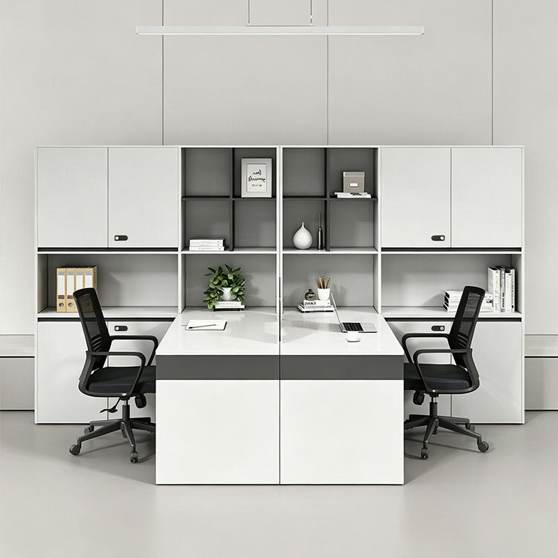 Modern Office Desk with Privacy Panel, 23.62" Deep Desktop & Generous File Cabinet