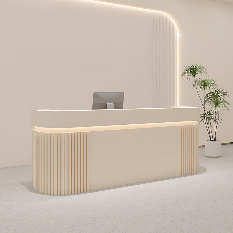 Spacious Minimalist Reception Desk with LED Light Strip Design
