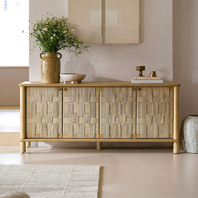 Classic Woven Engineered Wood Sideboard with Adjustable Shelves