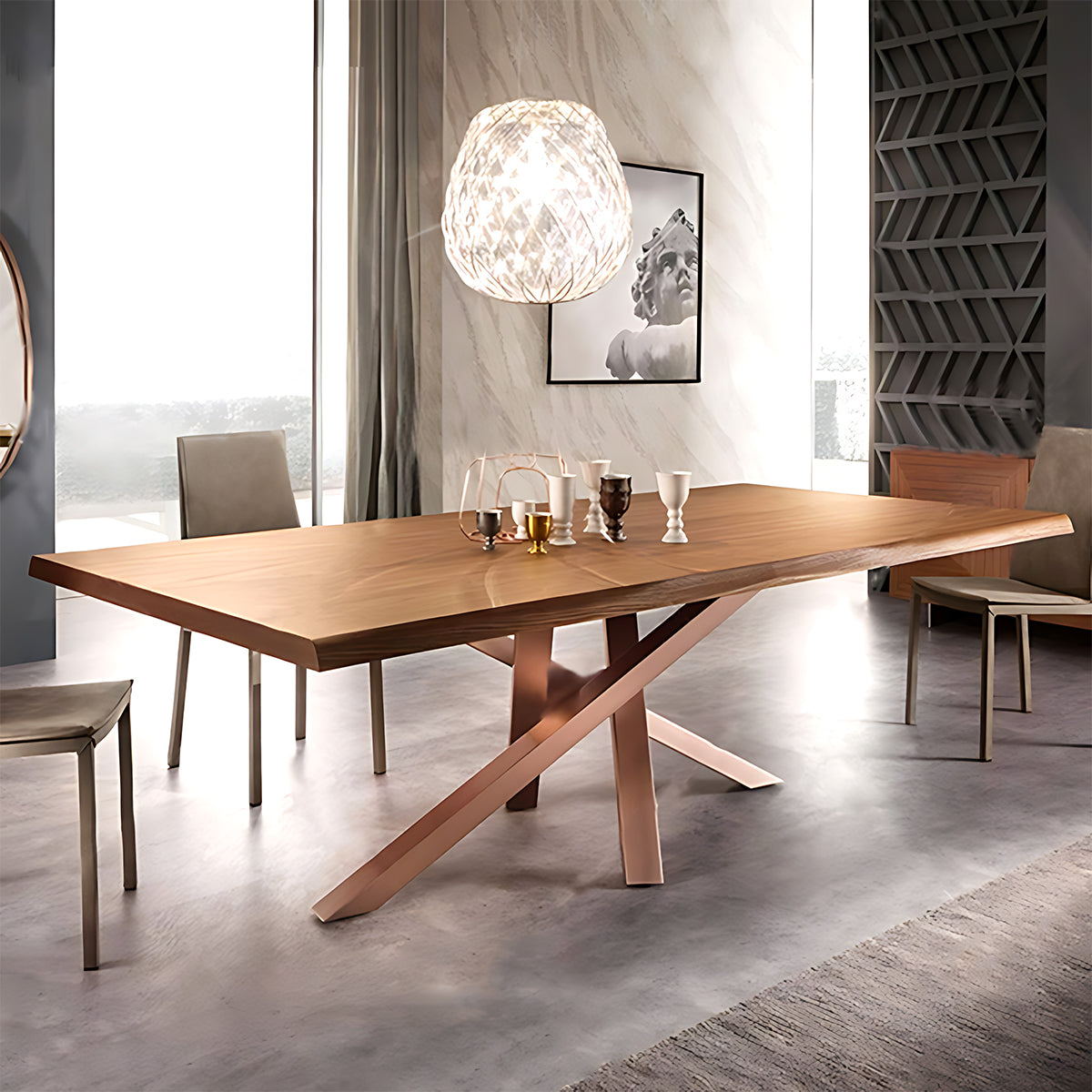 Nordic Solid Wood Conference Table with Eco-Friendly Finish Iron Legs