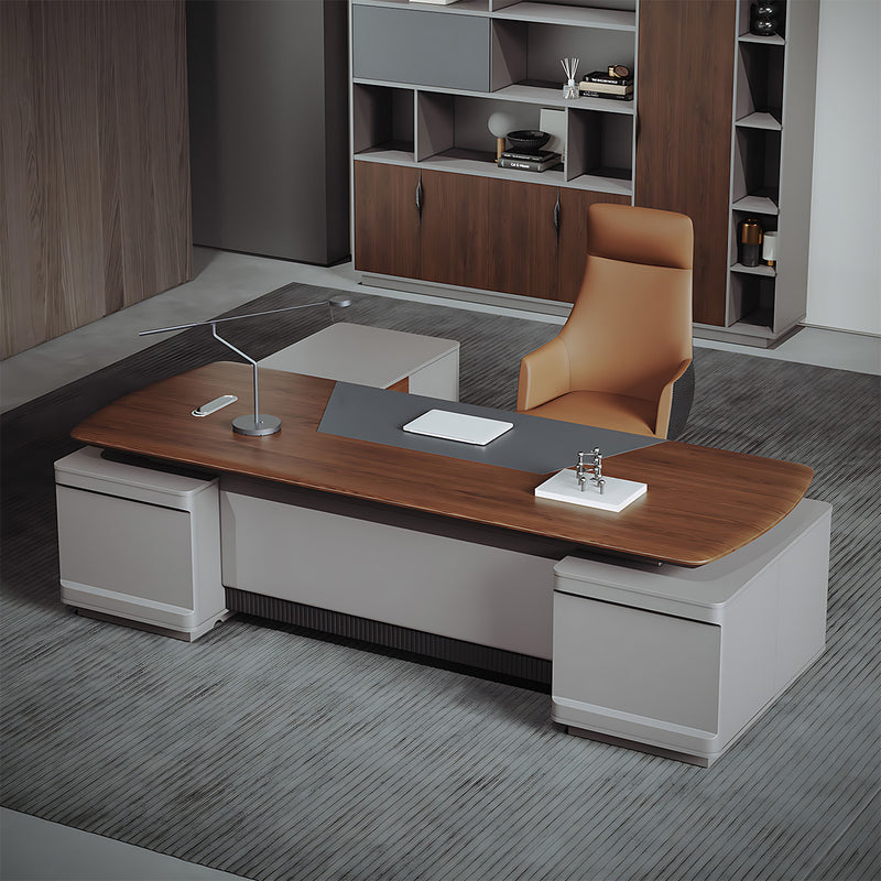 Luxury L-Shaped Executive Desk with Cable Management, Suitable for Office Workspaces