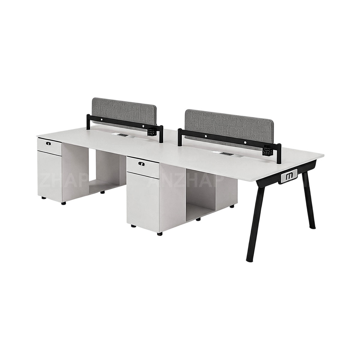 Spacious Office Desk with Built-In Power Outlets, Privacy Panel, CPU Compartment & Storage
