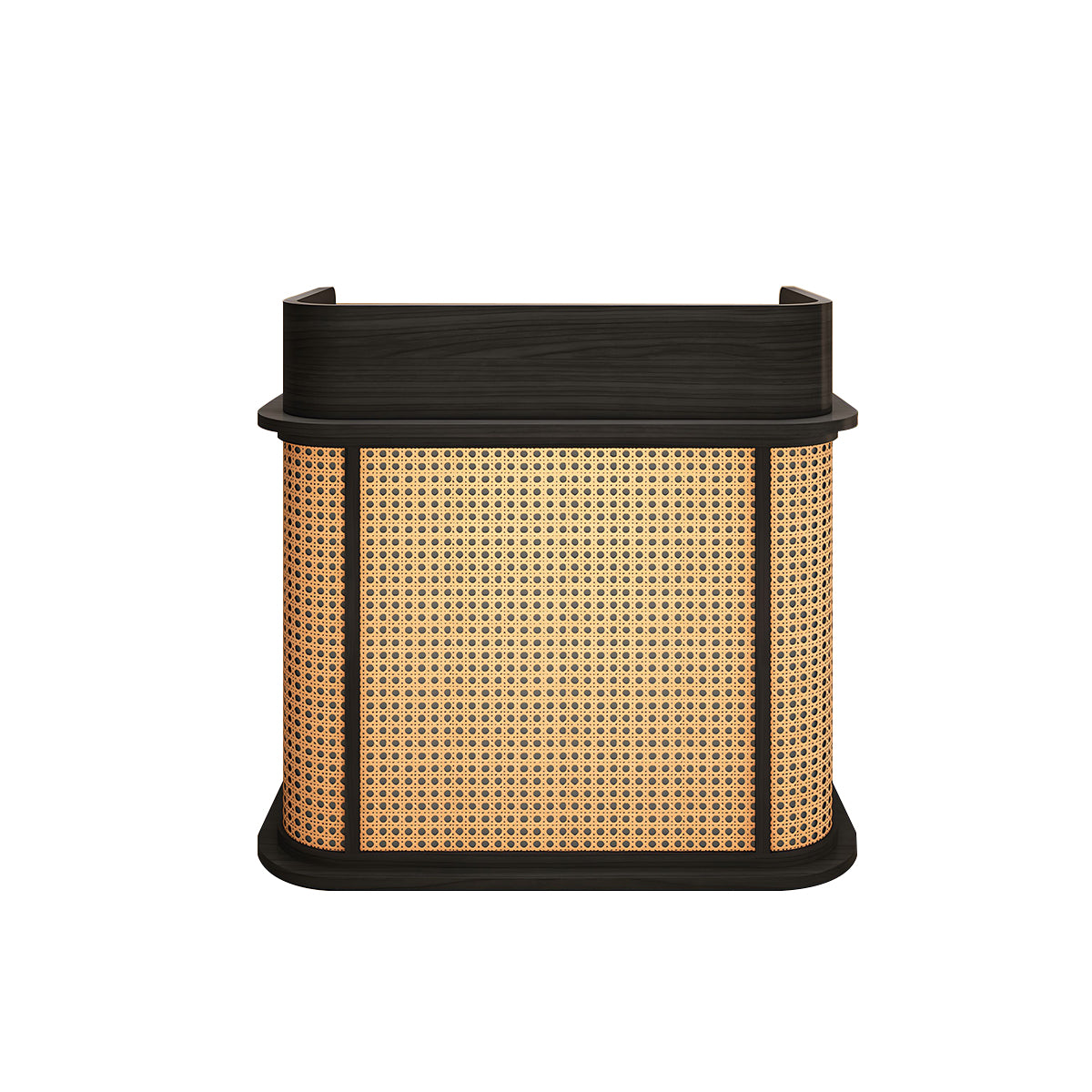 Wabi Sabi Reception Desk with Rattan Weaving Lockable Drawer Storage