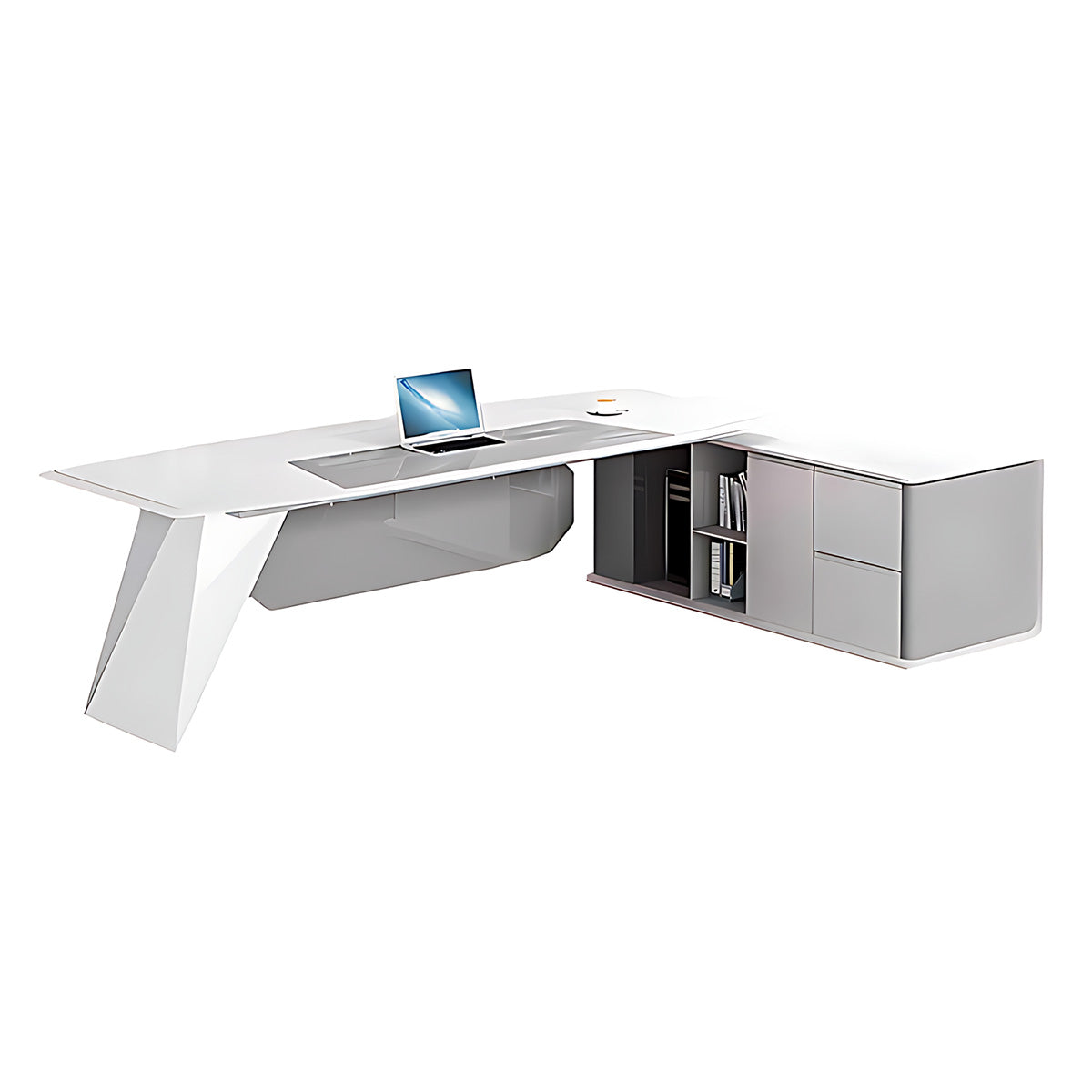 Sleek White Lacquer Executive Desk